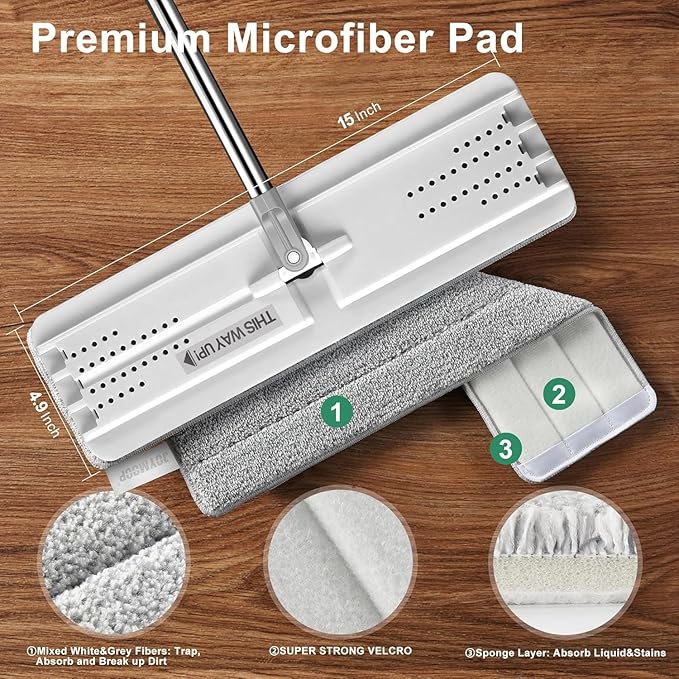 JOYMOOP Mop and Bucket Set, Dust Mops for Floor Cleaning, Wall Mop with 2 Microfiber Mop Head Replacement