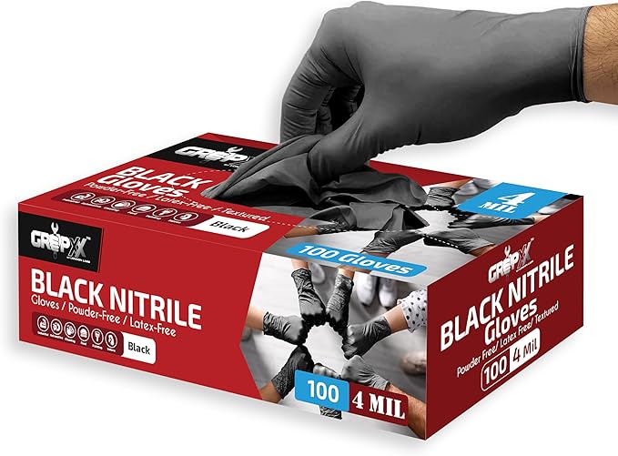 London Labs Black Nitrile Gloves Disposable Latex Free & Powder Free, 4 Mil Rubber Glove, Cleaning, Cooking, Mechanic(XS-XXL)