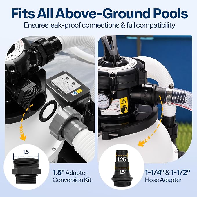 VIVOHOME 12 in Sand Filter Pump for Above Ground Pool, 0.4 HP 3168 GPH, Swimming Pool Filter System with 24H Timer & 6-Way Valve, High-Efficiency Filtration for Pools Up to 11,000 Gallons