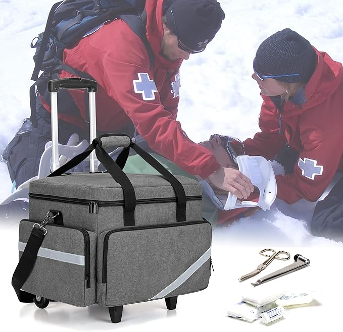 Trunab Rolling Medical Bag with Detachable Trolley, Nurse Rolling Bag with Removable Dividers 15.6" Laptop Sleeve, First Aid Responder Bag Empty for Home Health Nurses, Doctors, EMT, EMS