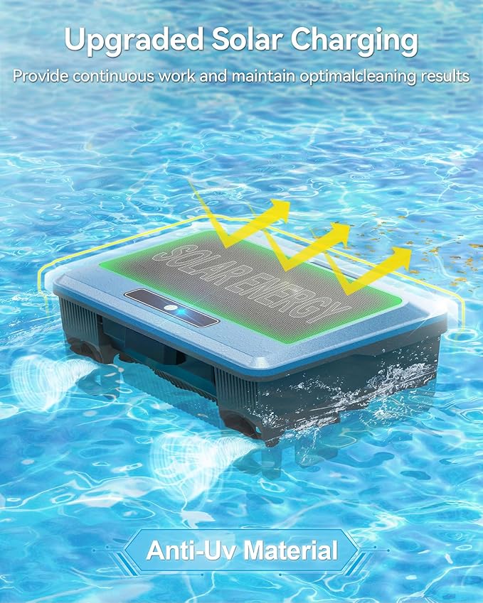 F1T Solar Powered Robotic Pool Skimmer Surface Cleaner with APP Support Dual Charging Options Smart Obstacle Avoidance 24/7 Continuous Cleaning Ideal for Above Ground Pool
