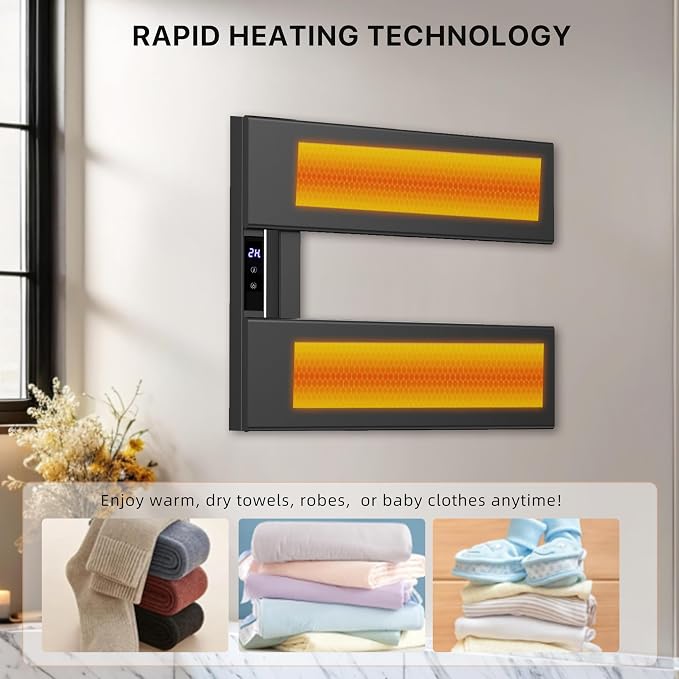 Electric Towel Warmer with Smart LED Timer, Modern [2/3/4] Bar Large Panel Heated Towel Rack, Wall-Mounted Plug-in/Hardwired 2-in-1, Rapid Warmth for Bathrooms, [Matte Black/Alpine White]