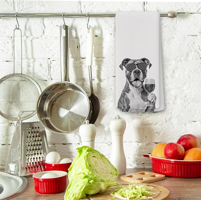 Funny Boxer Wine Kitchen Towels, Gifts for Dog Wine Lovers, Bar Accessories Dish Tea Towels for Kitchen, Dog Owners Housewarming Gift Decorative Hand Towel 16x24 Inch