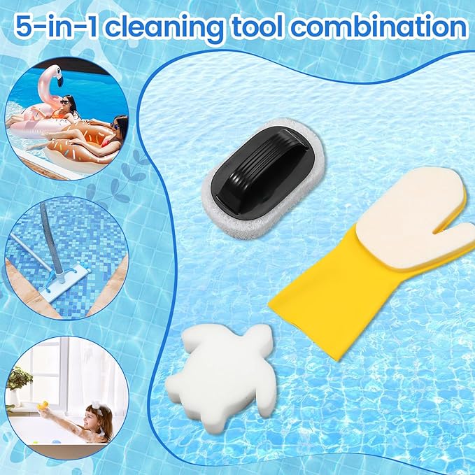 Novabright 5-in-1 Hot Tub and Spa Maintenance Cleaning Accessory Kit with Curved Brush, Mesh Net Skimmer, Scrubber, Gloves, and Sponge for Inflatable Home Hot Tubs Pools Ponds