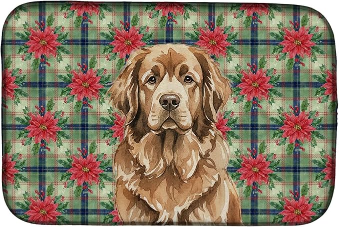 Caroline's Treasures Brown Newfoundland Christmas PoinsettIas Dish Drying Mat Absorbent Dish Drying Mat Pad for Kitchen Counter Dish Drainer Mat for Countertop, 14 x 21", Multicolor