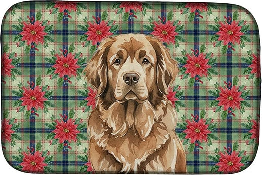 Caroline's Treasures Brown Newfoundland Christmas PoinsettIas Dish Drying Mat Absorbent Dish Drying Mat Pad for Kitchen Counter Dish Drainer Mat for Countertop, 14 x 21", Multicolor