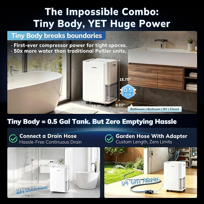 AEOCKY Max 40 Pint/D Dehumidifier with Drain Hose, 2800 Sq.Ft Compressor Dehumidifier for Home, Bathroom, Bedroom, Basement, 0.5 Gallon Water Tank Capacity, Intelligent Humidistat, Quiet