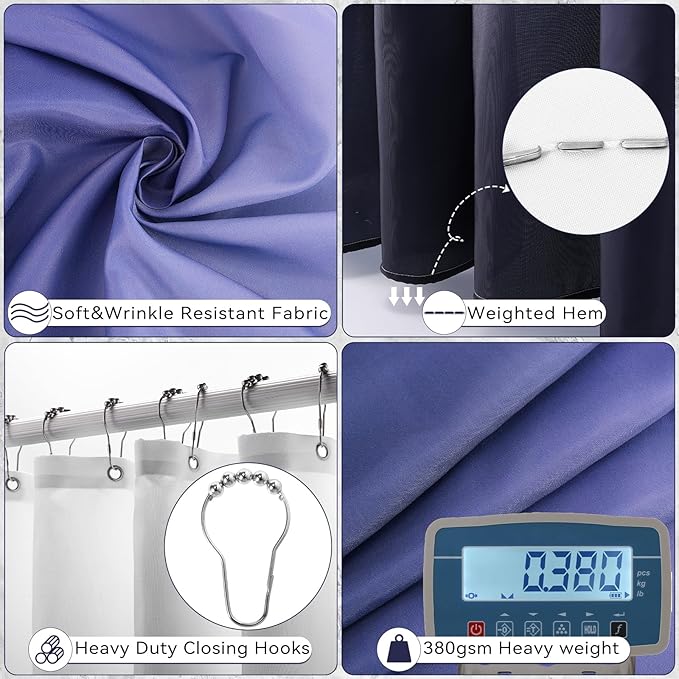 XLHOMO Navy Blue Bathroom Accessories with Bath Towels Ombre Shower Curtain, Blue Bathroom Setwith Trash Can,Toothbrush Holder,Toothbrush Cup,Soap Dispenser,Soap Dish,Toilet Brush and Qtip Holders