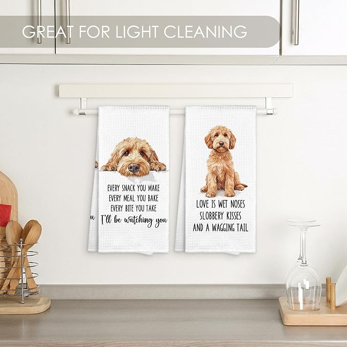 Goldendoodle Kitchen Towel Gifts for Dog Lovers Decorative Set of 2, Golden Doodle Dish Towels Tea Towels Dishcloths, Doodle Microfiber Waffle Weave Hand Towel for Kitchen Bathroom Decor 16x24