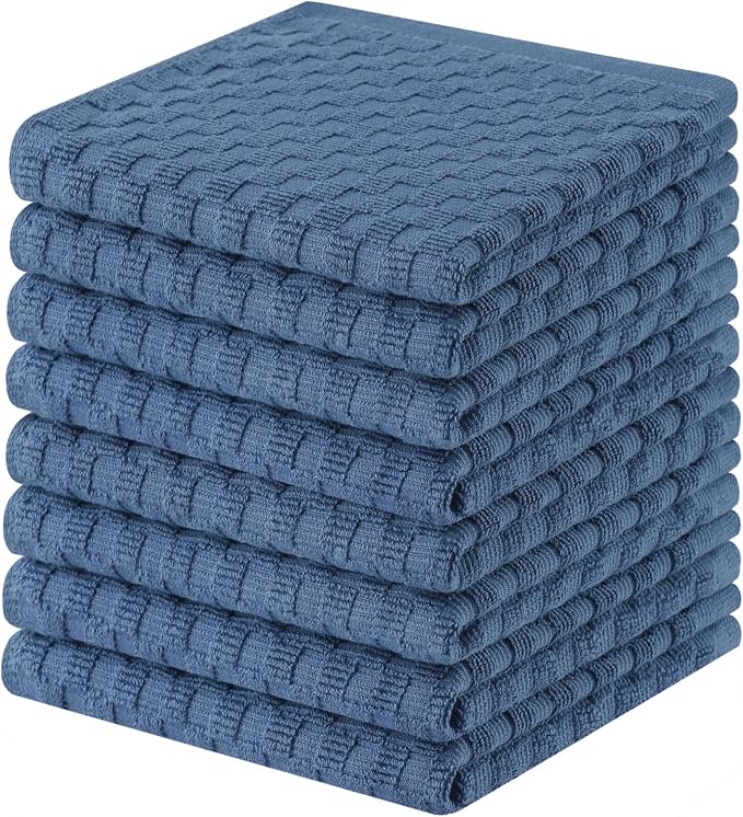 Homaxy 100% Cotton Terry Kitchen Dish Cloths, Ultra Soft Absorbent Dish Towels with Hanging Loop, Pineapple Grid Designed, 12 x 12 Inches, 8-Pack, Navy Blue