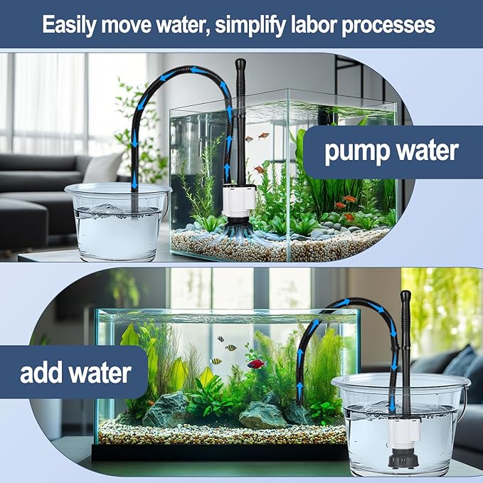 AQQA Electric Aquarium Gravel Cleaner, 8 in 1 Fish Tank Vacuum 480GPH 30W with Water Changer Sand Washer Filter Pump Oxygen Boost, Gravel Vacuum for Freshwater Saltwater Turtle Tanks