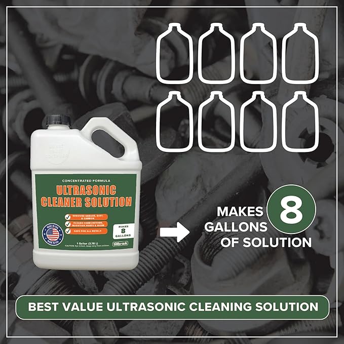 Tillbrook Ultrasonic Cleaner Solution - Makes 8 Gallons Concentrated Ultrasonic Carburetor Cleaner - 128 oz Cleaning Solution for Automotive Parts - Safe for All Metals - Removes Grease & Dirt