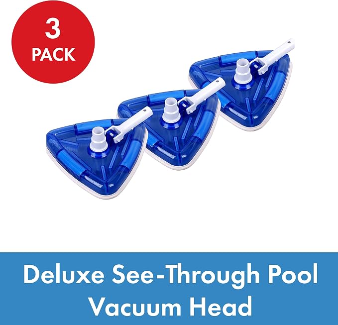 SPAG75520-3 Deluxe Pool Vacuum Heads, 3 Pack – Triangular Shape and Weighted, Swivel Design, Fits 1 ½” and 1 ¼” Standard Hoses, Blue