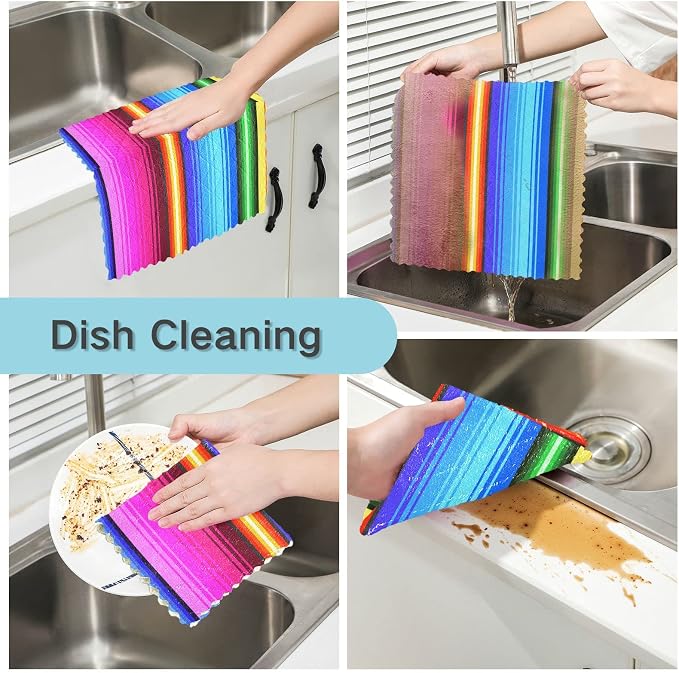 CaTaKu Ethnic Mexican Stripes Kitchen Dish Cloths, 6 Pack Reusable Dish Rags for Washing Dishes, Microfiber Cleaning Cloths Dish Towels Washcloths for Kitchen Drying