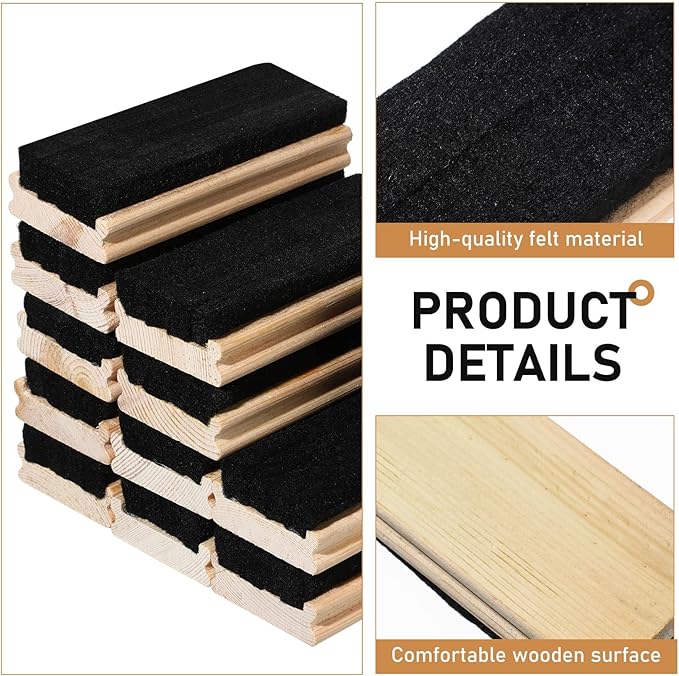 Marspark Felt Style Erasers, Cleaner Dusters Felt Chalkboard Eraser for Kids Wood Chalk Eraser for Chalkboard Cleaners Dusters for Markers White Black Boards Paint School Students Teachers(24 Pieces)