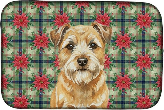 Caroline's Treasures Wheaten Border Terrier Christmas PoinsettIas Dish Drying Mat Absorbent Dish Drying Mat Pad for Kitchen Counter Dish Drainer Mat for Countertop, 14 x 21", Multicolor