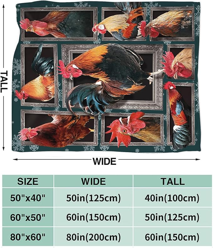 Tijuboni Rooster Chicken Throw Blanket Rooster Gifts for Girls Boys Women Men Kids Adults Soft Flannel Fleece Blanket for Couch Sofa Bed Home Decor 60"x80"