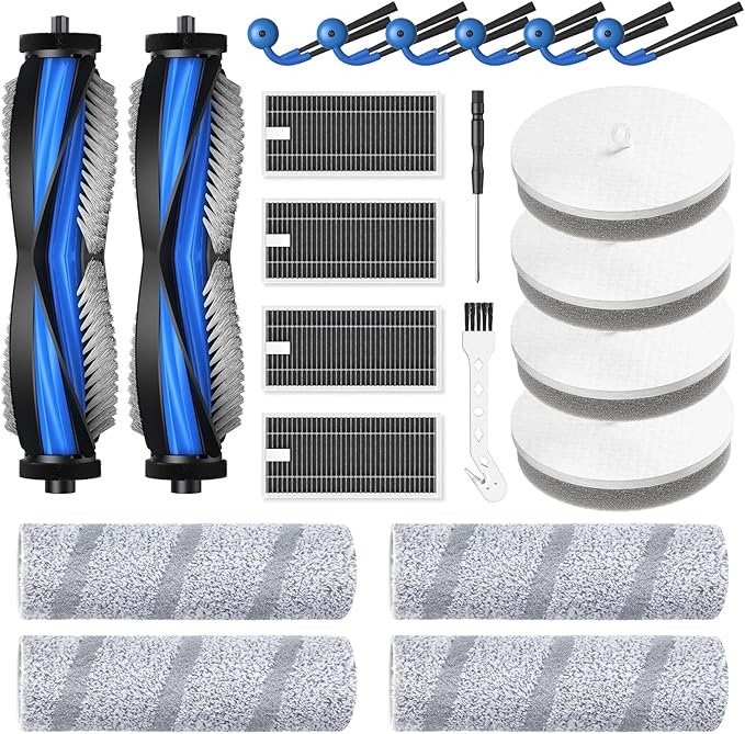 22 Pack X11 OmniCyclone Accessories for Ecovacs Deebot X11 OmniCyclone, and for Yeedi S20 Infinity Robot Vacuum,2 Roller Brush, 4 Roller Mop, 4 Sponge Filter, 4 HEPA Filter, 6 Side Brush, 2 Tools