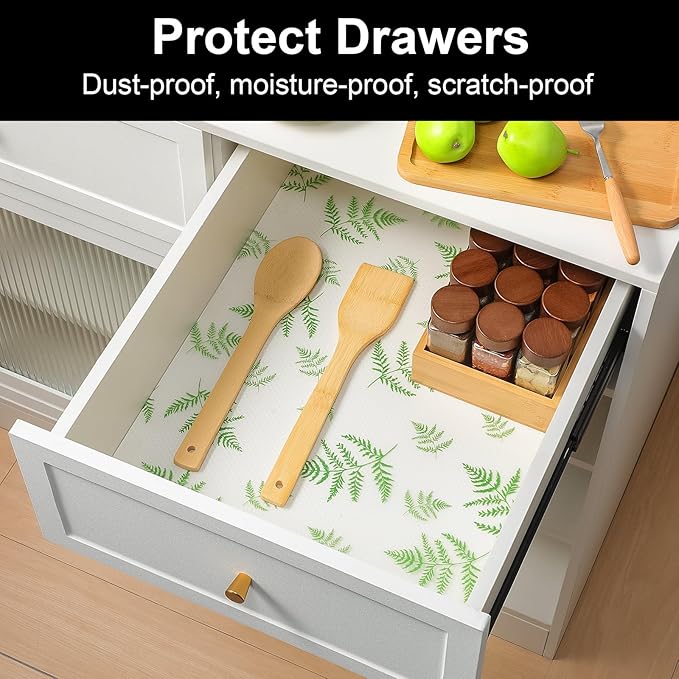 CooyesFridge Liners Shelf Liner for Kitchen Cabinets Refrigerator Liners Waterproof & Oil-Proof Kitchen Cupboard Liner Non Adhesive Drawer Mats EVA Material for Shelves（11.8" W x 360" L）