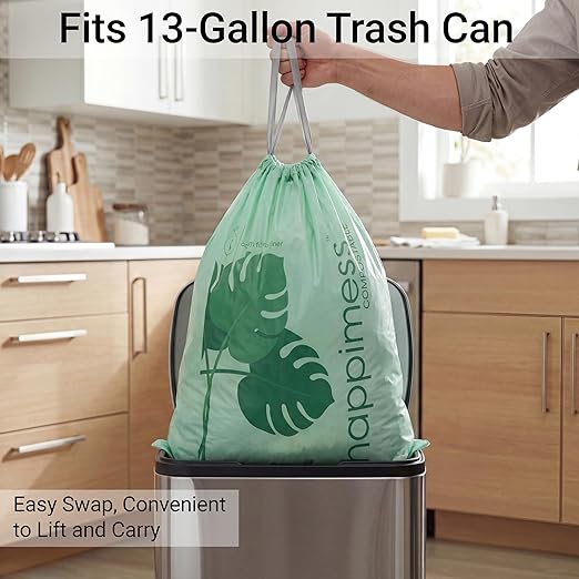 happimess 13.2 Gallon (50L) Drawstring Trash Bags, Unscented, Green, Liners for Kitchen and Household, Custom Fit 80 Count (4 Packs of 20 Liners) HPM3000C-G-4SET