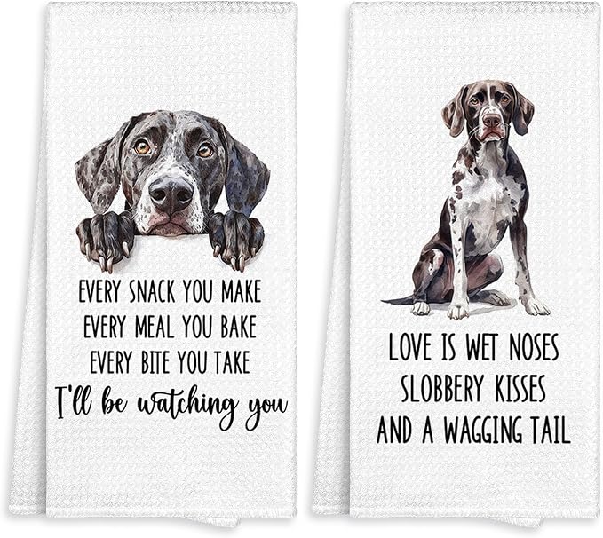 German Shorthaired Pointer Kitchen Towel Gifts Decorative Set of 2, GSP Dog Dish Towels Tea Towels, German Short Haired Dog Waffle Weave Microfiber Hand Towel for Kitchen Bathroom Decor 16x24