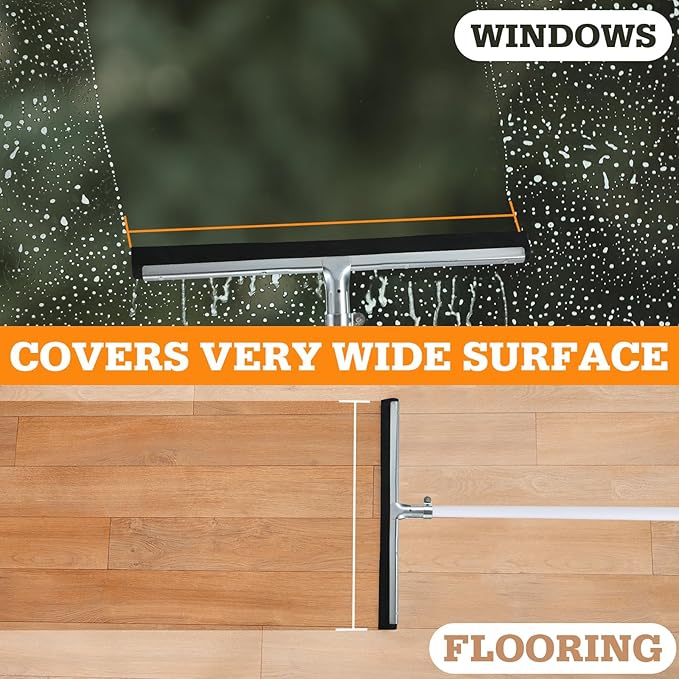 Lasnten 4 Pcs Double Foam Floor Squeegee for Concrete 18 Inch Industrial Floor Scrubber Stainless Steel Cleaning Squeegee with Rubber Heavy Duty Broom EVA Foam Blade for Garage Window Pool
