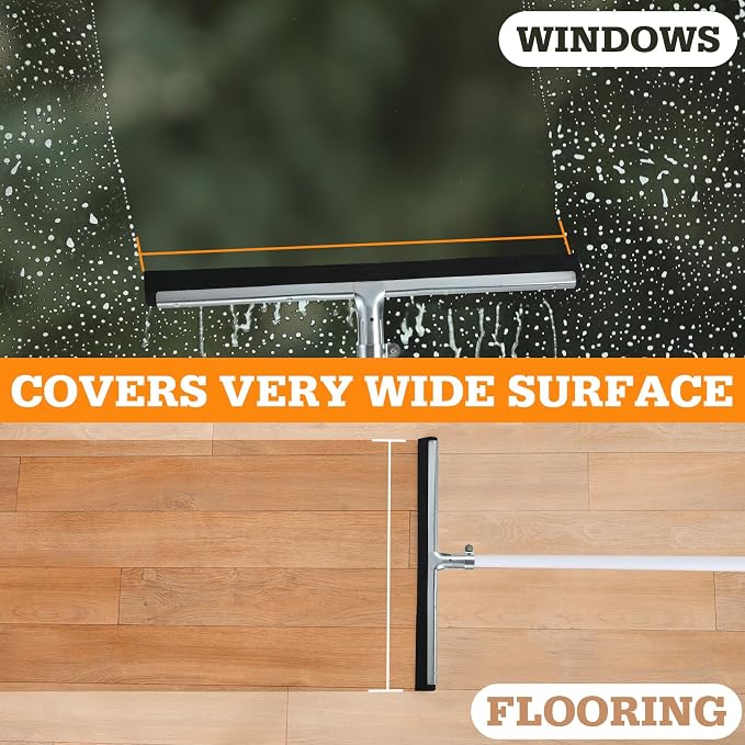 Lasnten 2 Pcs Double Foam Floor Squeegee for Concrete 22 Inch Industrial Floor Scrubber Stainless Steel Cleaning Squeegee with Rubber Heavy Duty Broom EVA Foam Blade for Garage Window Pool