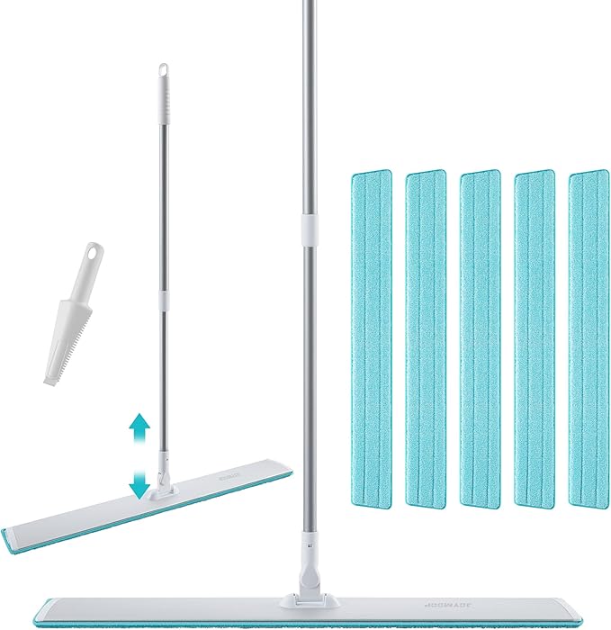JOYMOOP 36 Inch Grey-White Commercial Dust Mop, Microfiber Dust Mop for Hardwood Floors, Heavy Duty Industrial Wet Dry Floor Mop with Telescopic Handle, Includes 5 Mop Pads