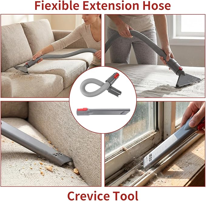 Vacuum Attachment Kit Compatible with Dyson V15 V12 V11 V10 V8 V7 Cordless Vacuum Cleaner, Dryer Vent Cleaning Accessories with Extended Hose, Replacement Brush Tools for Home and Car Cleaning