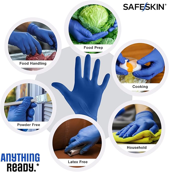 SAFESKIN Ultralight Disposable Nitrile Gloves - 2.0 Mil - Powder Free, Latex Free, All Purpose, Food Prep, Cooking, Cleaning