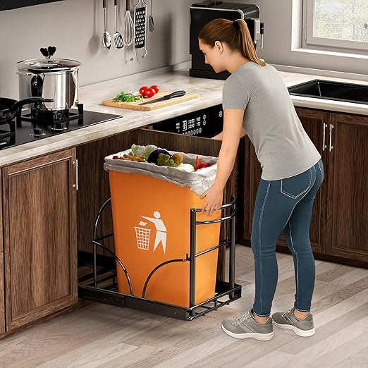 ANASTA Dual Pull Out Trash Can Under Cabinet Rack-No Can Included, Under Sink Trash Can Pull Out Holds Double 7-9 Gal/35 Qt*2 Commercial Garbage Can Recycle Bin, Minimum Cabinet Size≥16''W 17''H 22"D