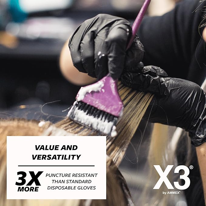 X3 Black Gloves, Disposable, Latex Free, Nitrile, for Cooking, Food Prep, 3 Mil, Powder-Free, Sizes Small through XX-Large