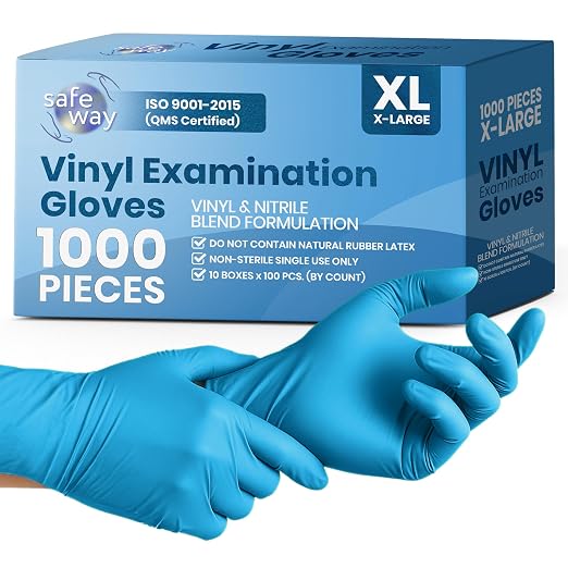 SAFEWAY USA Disposable Vinyl Medical Gloves Bulk — Non-Latex, Powder-Free, Multi-Purpose Protective Professional Gloves for Household Chores, Nursing, Hospital, Lab Work and More — (1000 pcs, X-Large)