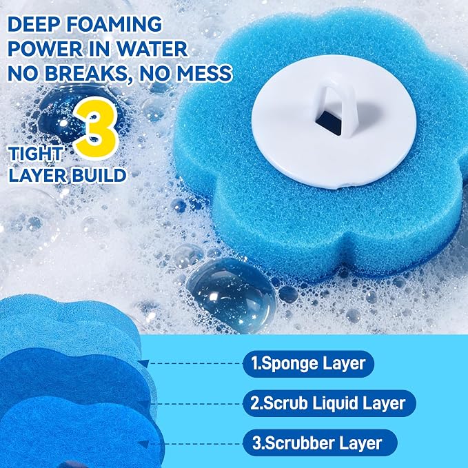 120 Count Disposable Toilet Brush Refills,Toilet Cleaner Refill Pads Disposable Toilet Cleaning System Prefilled Cleaning Fluid Sponge Heads for Toilet Bowl, Sink & Bathtub Cleaning