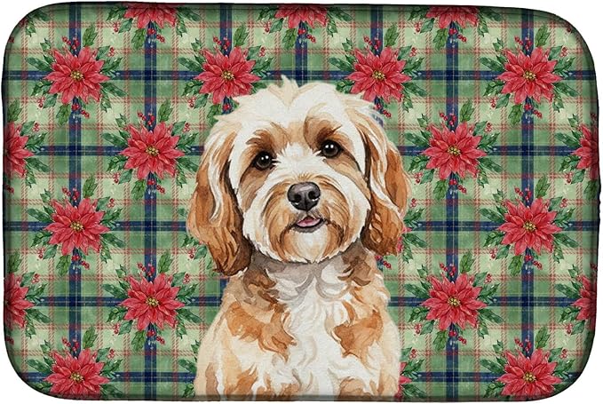 Caroline's Treasures Cavapoo Christmas PoinsettIas Dish Drying Mat Absorbent Dish Drying Mat Pad for Kitchen Counter Dish Drainer Mat for Countertop, 14 x 21", Multicolor