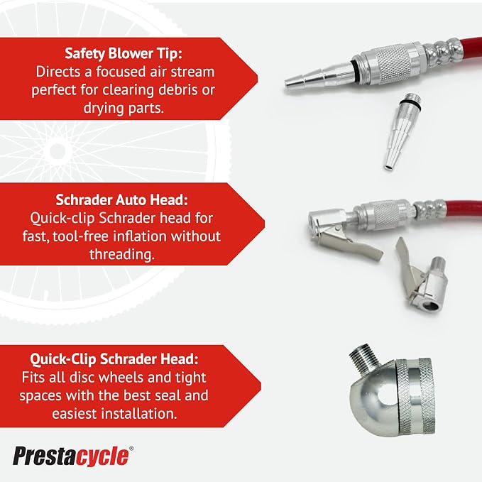Prestaflator Bike Tire Inflator, Presta & Schrader Valve Air Compressor Tool – Works with Tubeless & Standard Tires – Bike & Car Air Compressor Tire Inflator for MTB & Road Bikes