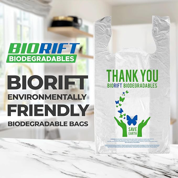 BioRift Thank You Bags | 1000 Count Bulk Large T-Shirt Grocery Bags w/Handles, Extra Thick & Durable Shopping Bags for Grocery, Restaurants, Retail Stores & Takeout | 12" x 6.5" x 22" | Made in USA