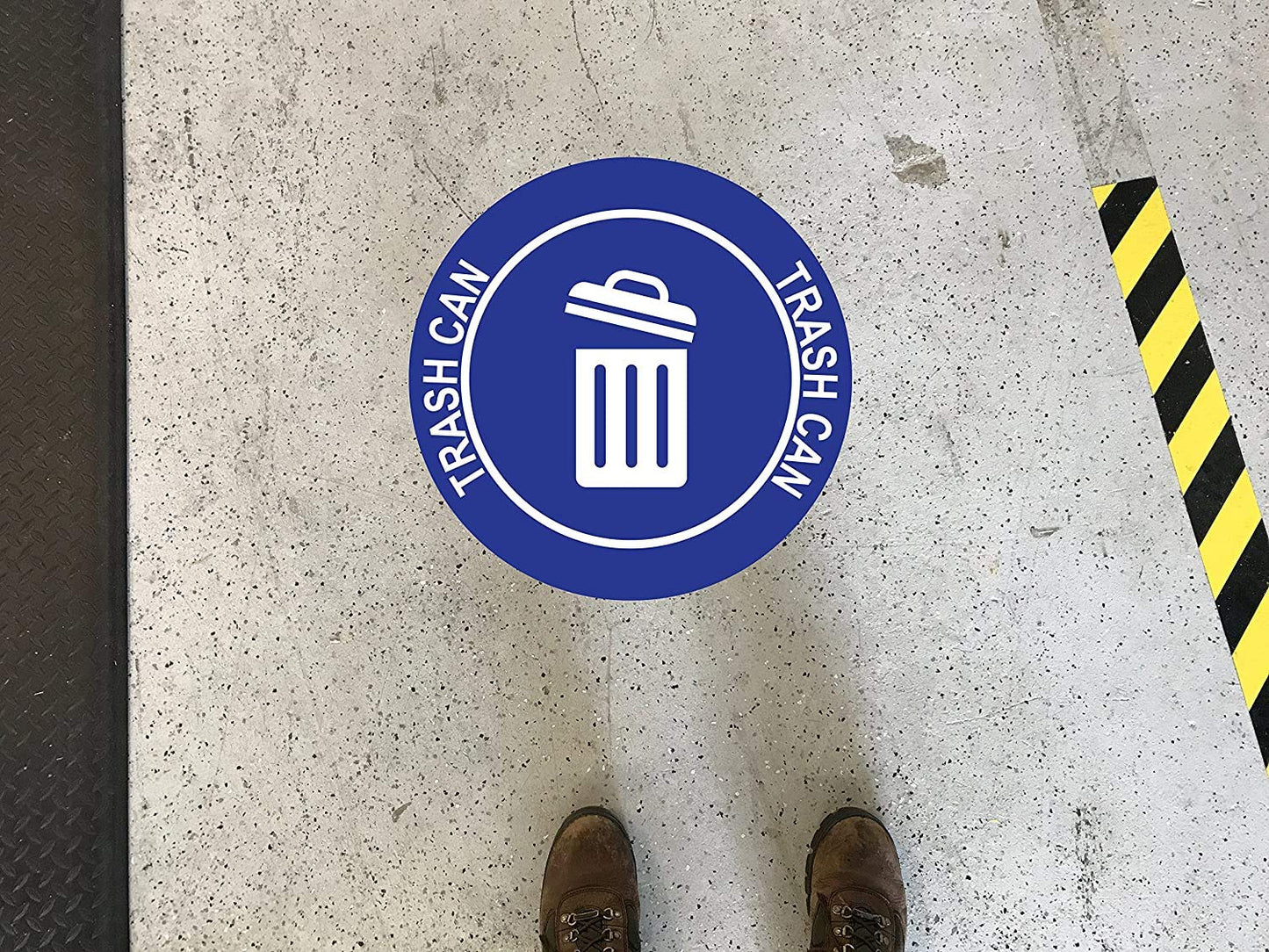 "Trash Can" Durable Laminated Vinyl Floor Sign- Sign by Graphical Warehouse- 5S Safety and Security Signage, Visual Communication Tool (30", Blue/White)