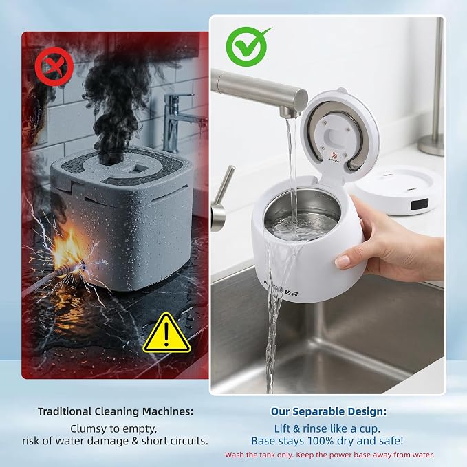 Dental Ultrasonic Retainer Cleaner Machine with 2 Detachable Tanks - 45kHz Dental Cleaning Pod with Digital Timer - Family Hygiene Kitfor Dentures, Aligners, Mouth Guards, Jewelry & Brushes