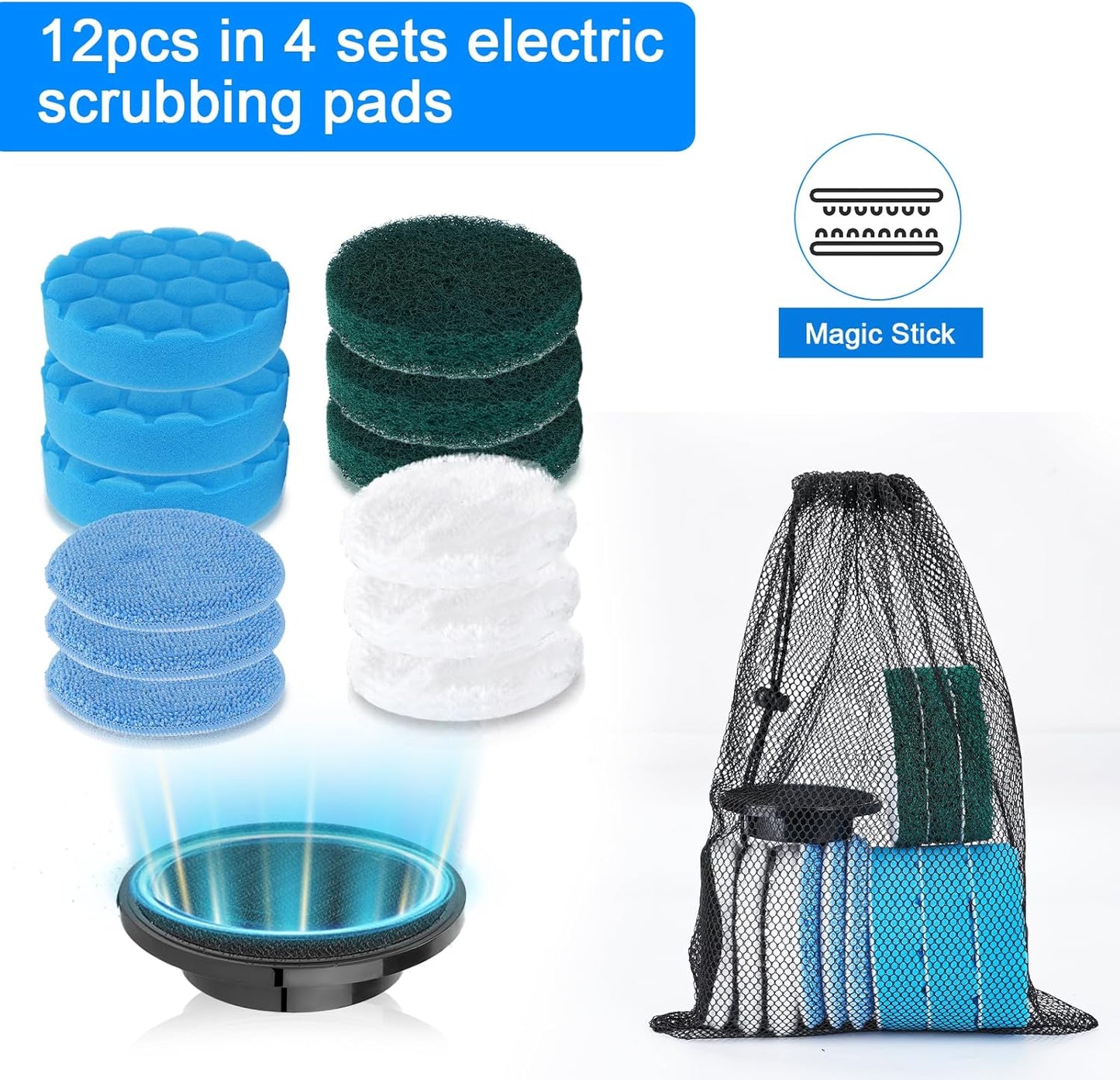 Electric Spin Scrubber Brush Heads Set, 12 Pack Replaceable Brush Heads for Cordless Power Scrubber, for Household Cleaning Brushes Kitchen Bathroom Floor Tile Car