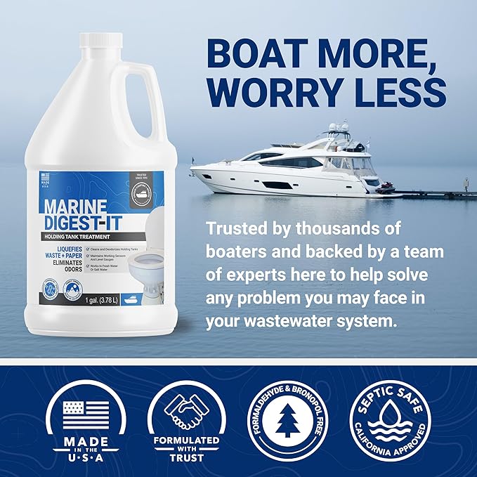 Unique Marine Digest-It Boat Toilet Treatment, Tank Deodorizer, Toilet Smell Eliminator Breaks Down Waste - 64 Liquid Treatments (128 oz.) Packaging May Vary