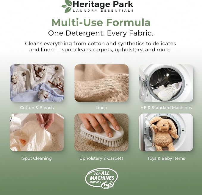 Heritage Park Luxury Laundry Detergent | Dermatologist Tested Plant based Natural & Enzyme Laundry Detergent | Sensitive Skin Friendly - Shore Breeze (64 fl oz Refill)