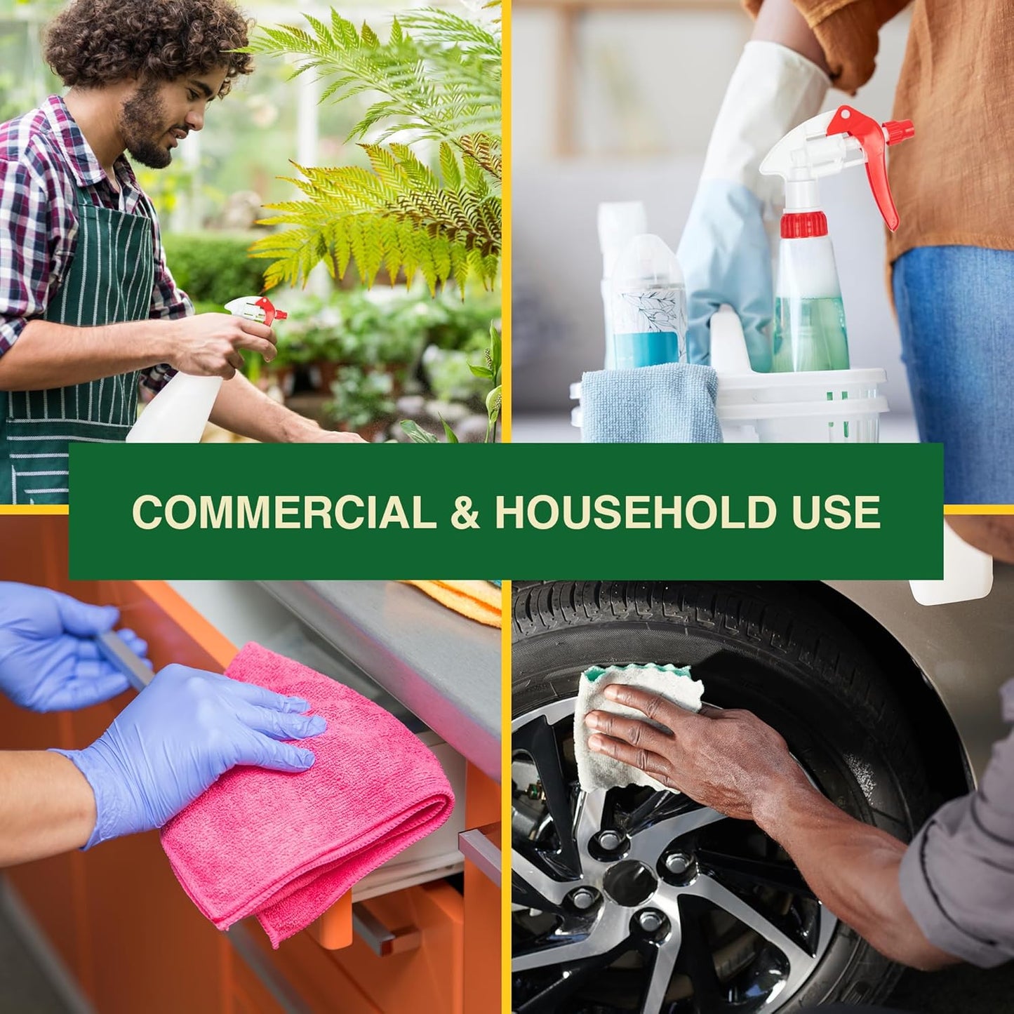 Heluva Green Spray Bottle Nozzle Replacement, Bottle Tops Only - Sprayer Nozzle Triggers for Heavy Duty, Commercial, Home Cleaning Solutions - Fits 8,16,24,32 oz Plastic & Glass Bottles, Mixed 3 pack