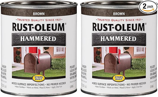 Rust-Oleum 239073-2PK Stops Rust Hammered Finish Paint, Quart, Brown, 2 Pack