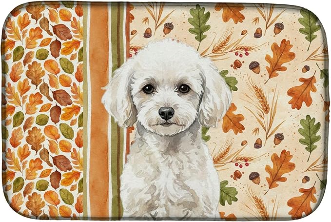 Caroline's Treasures Toy White Poodle Heirloom Fall Dish Drying Mat Absorbent Dish Drying Mat Pad for Kitchen Counter Dish Drainer Mat for Countertop, 14 x 21", Multicolor