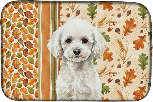 Caroline's Treasures Toy White Poodle Heirloom Fall Dish Drying Mat Absorbent Dish Drying Mat Pad for Kitchen Counter Dish Drainer Mat for Countertop, 14 x 21", Multicolor