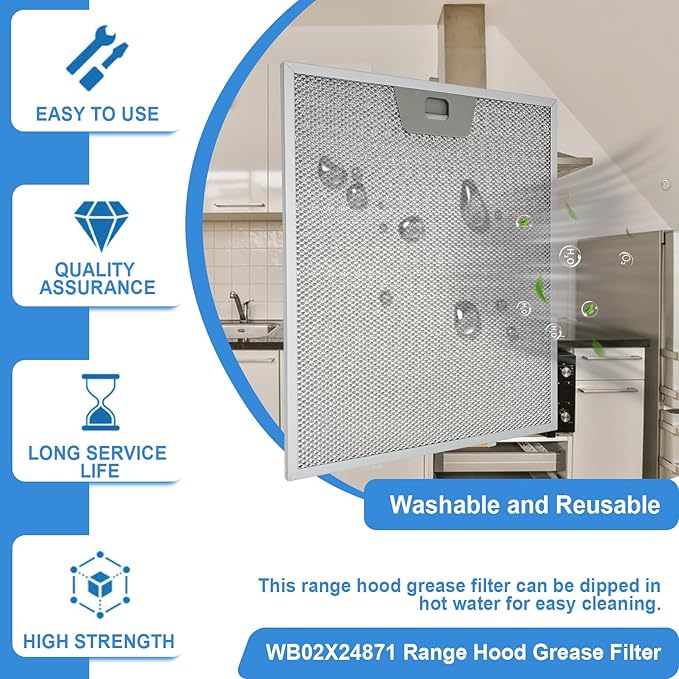 3PCS WB02X24871 Range Hood Grease Filter Compatible with GE Range Hood Models JVW5361EJ1ES JVW5361EJ2ES JVW5361SJSS JVW5361BJ1TS 11-13/16 x 10 Inches