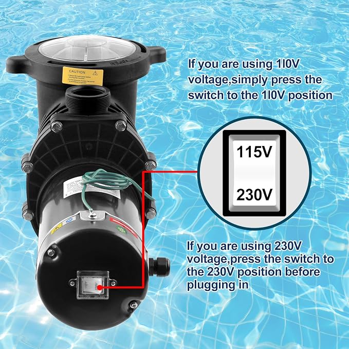 Pool Pump Above Ground/Inground,1.5HP 6600 GPH Powerful Selfpriming Pool Pump for 15,000-31,000 Pools for Dual Voltage Swimming Pump with Strainer Basket,Includes Pipe Fittings