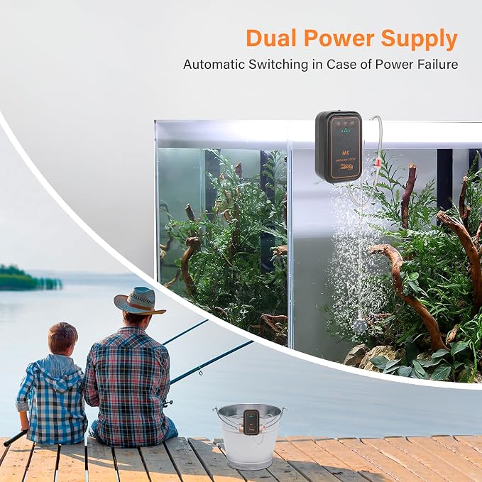 hygger Aquarium Air Pump, Rechargeable Portable Oxygen Pump with Single/Dual Outlets, Ultra Quiet Battery Powered Air Bubbler for Fish Tank up to 200 Gallo
