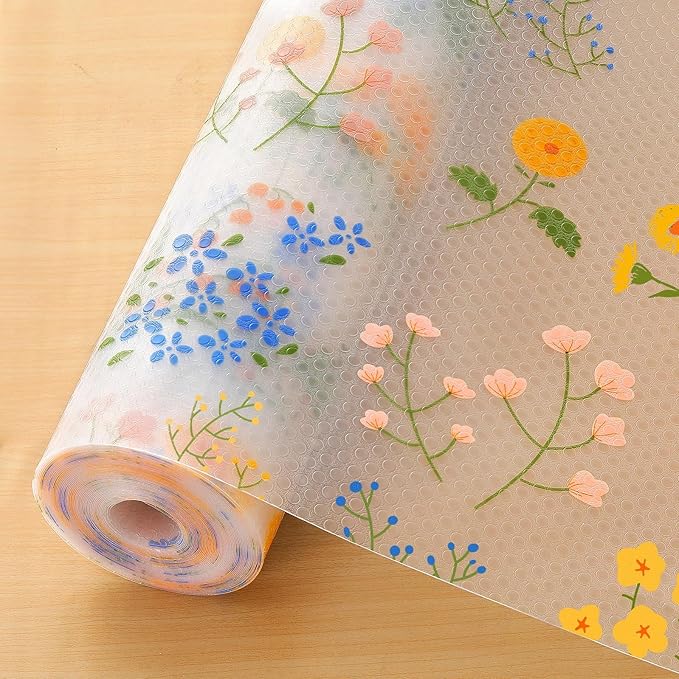 INNOLITES Shelf Liners for Kitchen Cabinets Non-Adhesive Drawer Liner with Floral, Waterproof Durable Easy to Clean, for Refrigerator, Shelves (Colorful Floral, 11.8" x 120")